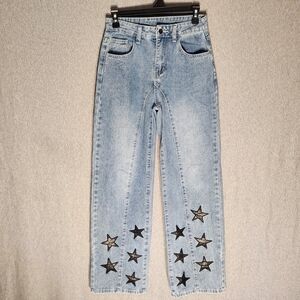 Straight Leg Jeans with Star Accents